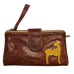 Fossil Brown Leather Enamel Deer Bi-fold Wallet Long Live Vintage